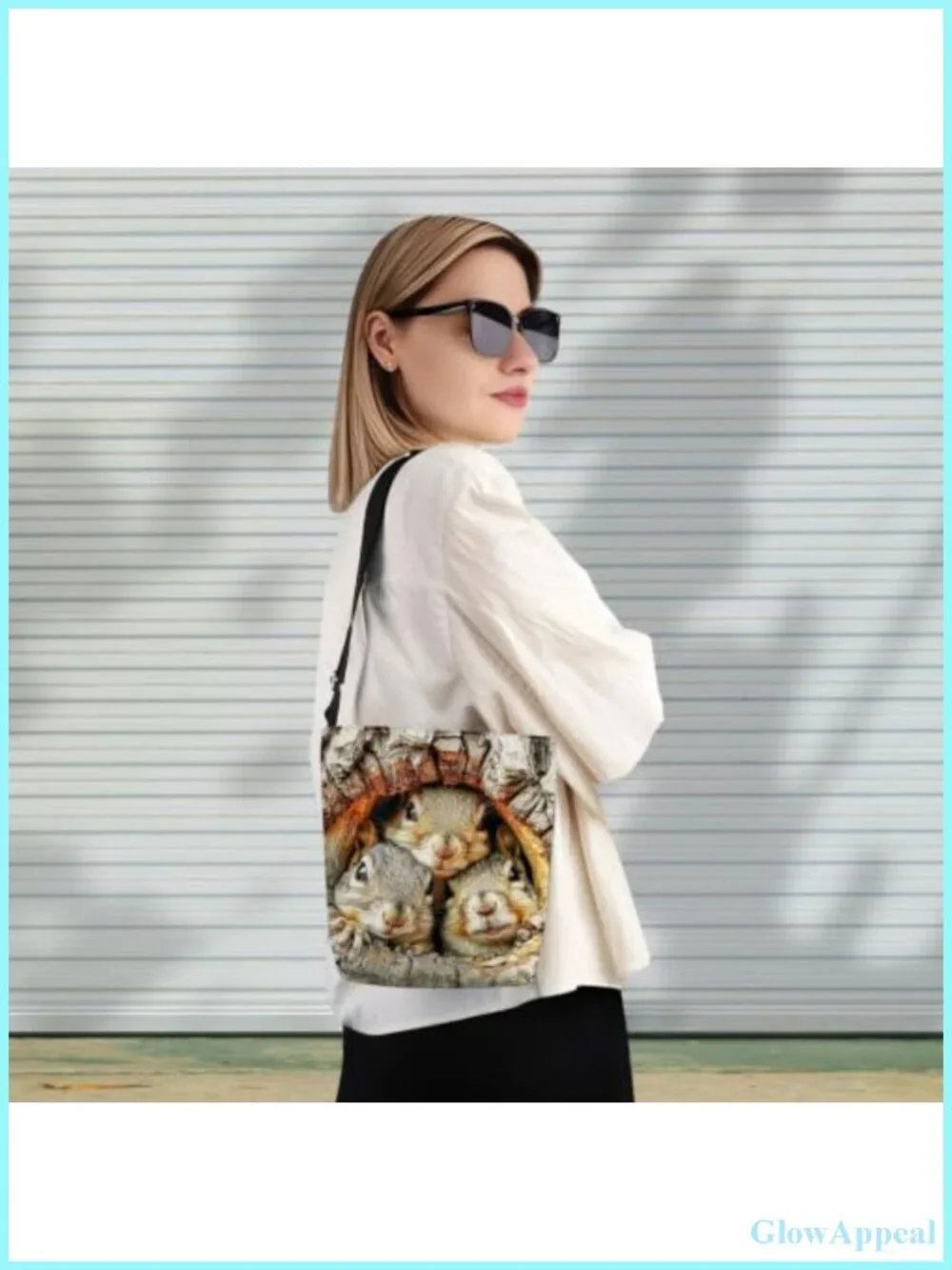Polyester Messenger Crossbody Bag Squirrel Print Adjustable Strap